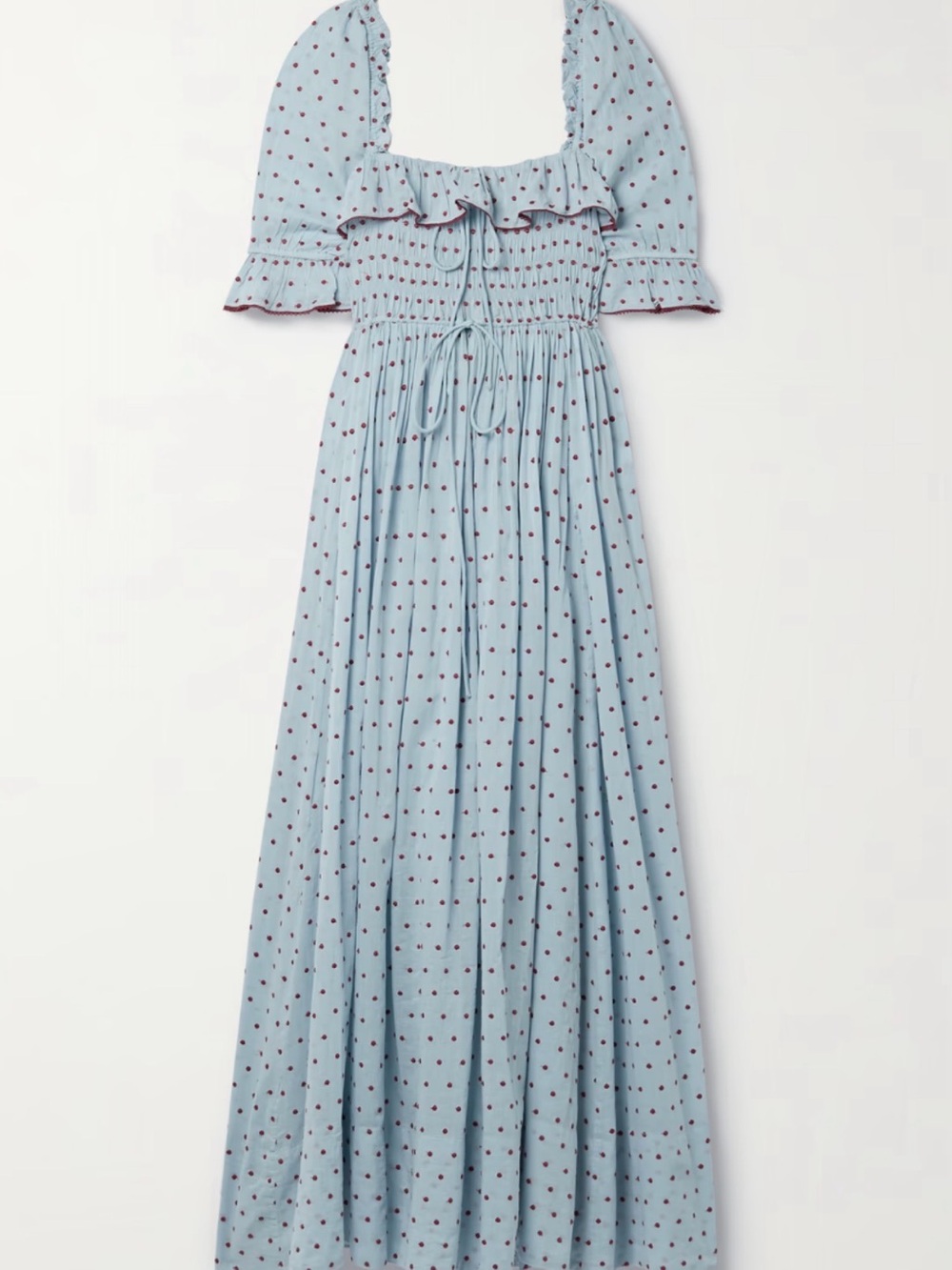 Doen Sky Blue Polka Dot Maxi Dress with Puff Sleeves